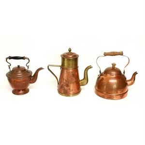 Group of Vintage Copper & Brass Tea Kettles